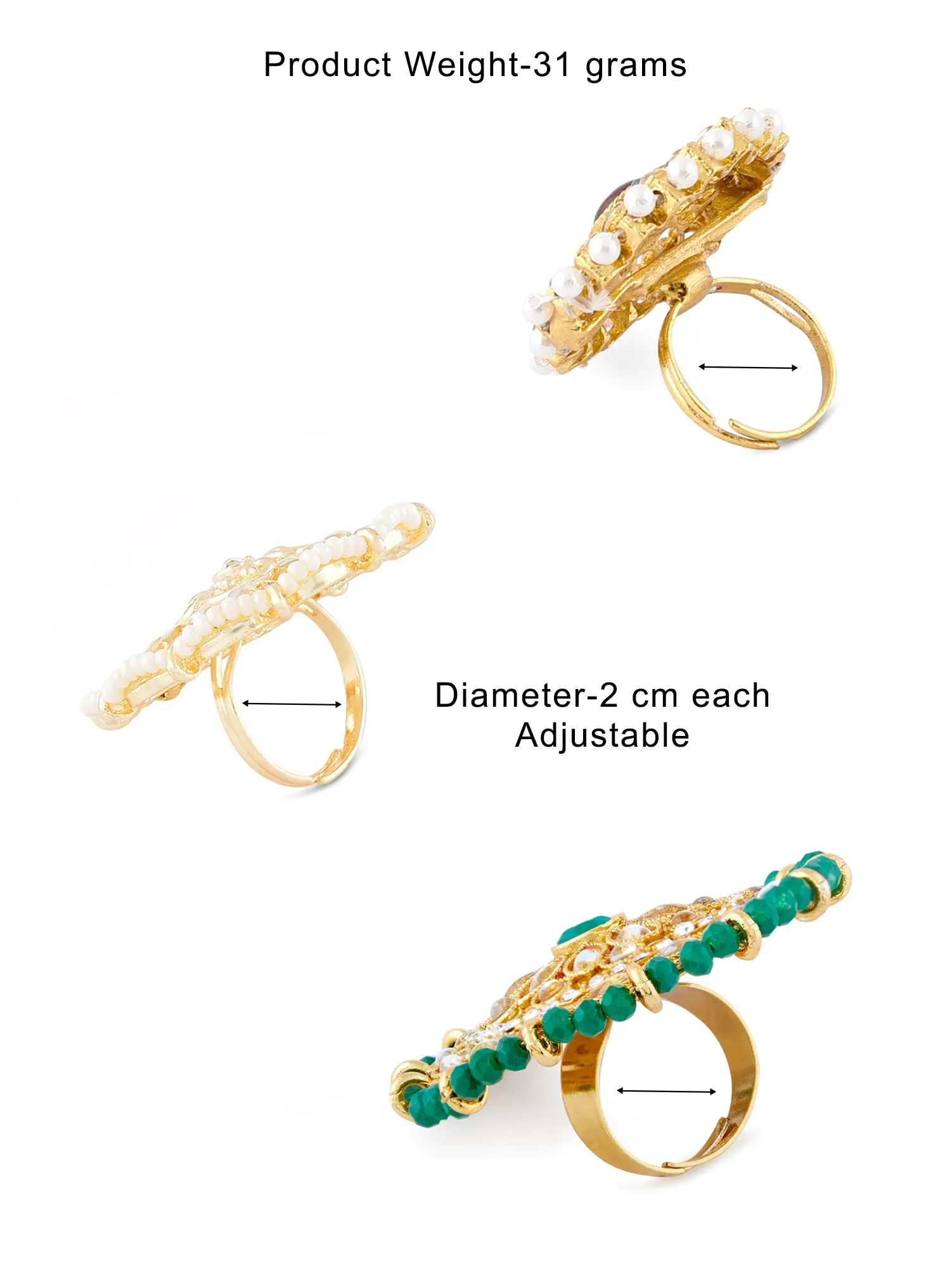 ZAVERI PEARLS Set Of 3 Wedding Collection Adjustable Finger Rings For Women-ZPFK11491
